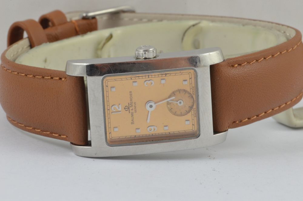 BAUME & MERCIER HAMPTON DAMEN UHR STAHL VINTAGE MIT LEDER BAND 