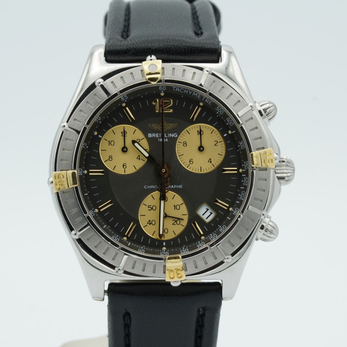 BREITLING SIRIUS CHRONO HERREN UHR STAHL/GOLD B53011 QUARZ SCHWARZ 
